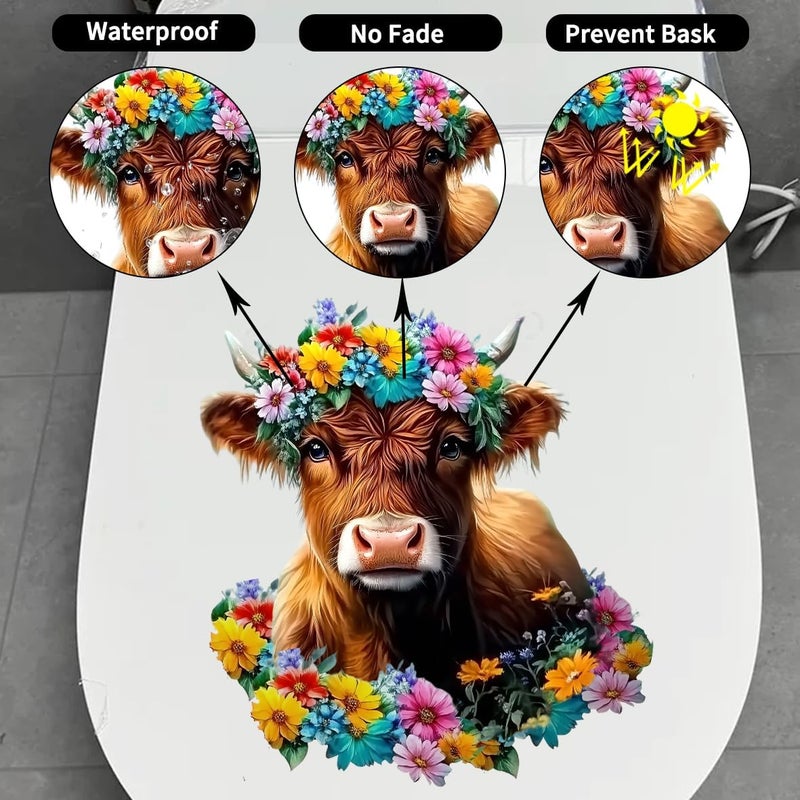 Iprokiu Funny Animal Toilet Seat Cover Decal Waterproof Cartoon Dog Cat Toilet Seat Lid Sticker Dinosaur Duck Washroom Bathroom Decal Home Wall Sticker (Cow) - Image 3